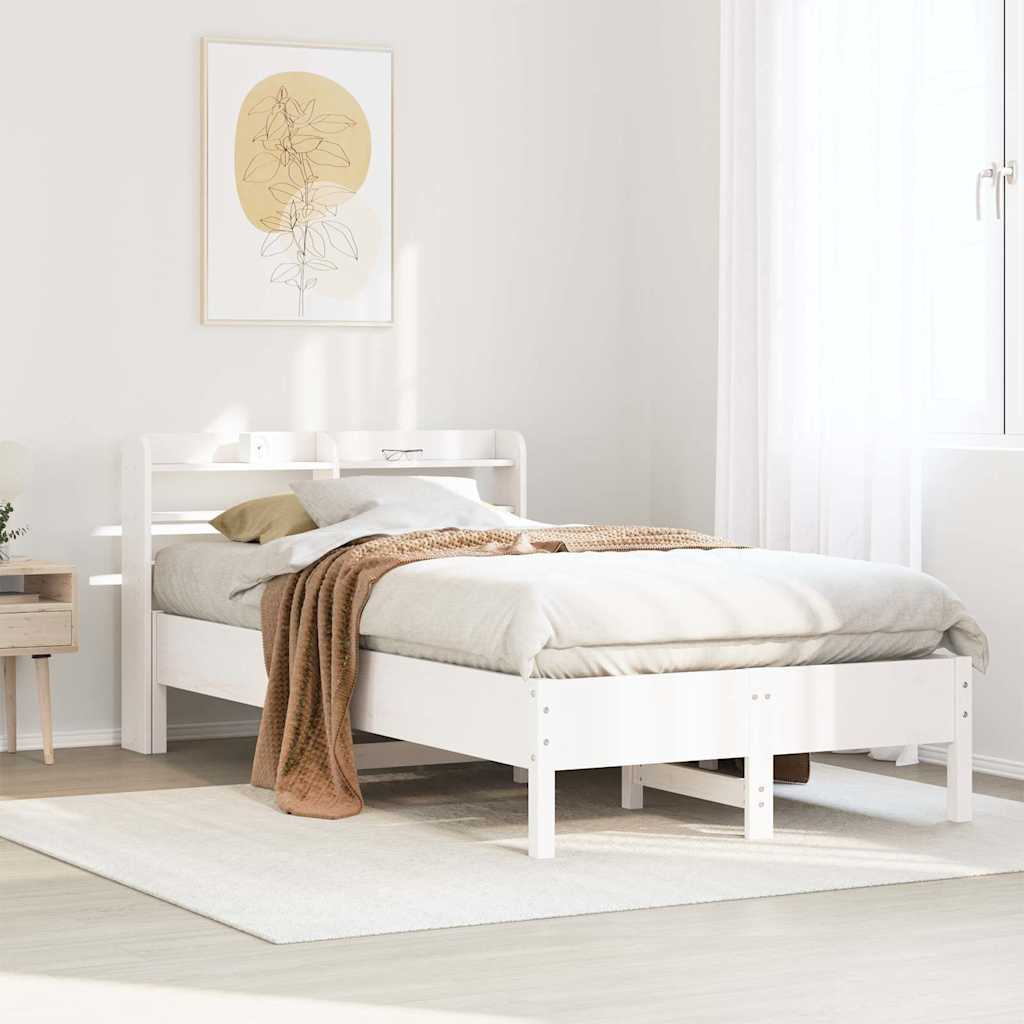 Sängram utan madrass vit 75x190 cm massiv furu