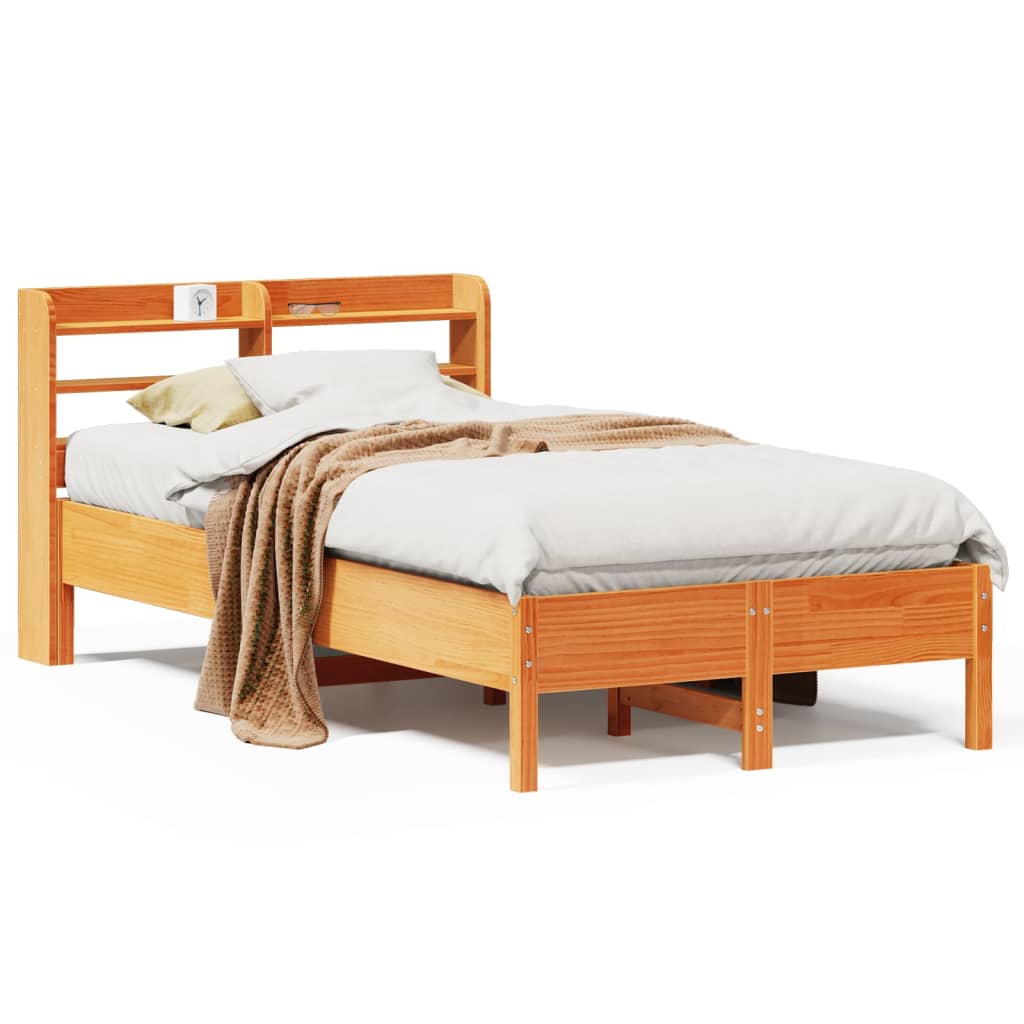 Sängram utan madrass vaxbrun 75x190 cm massiv furu