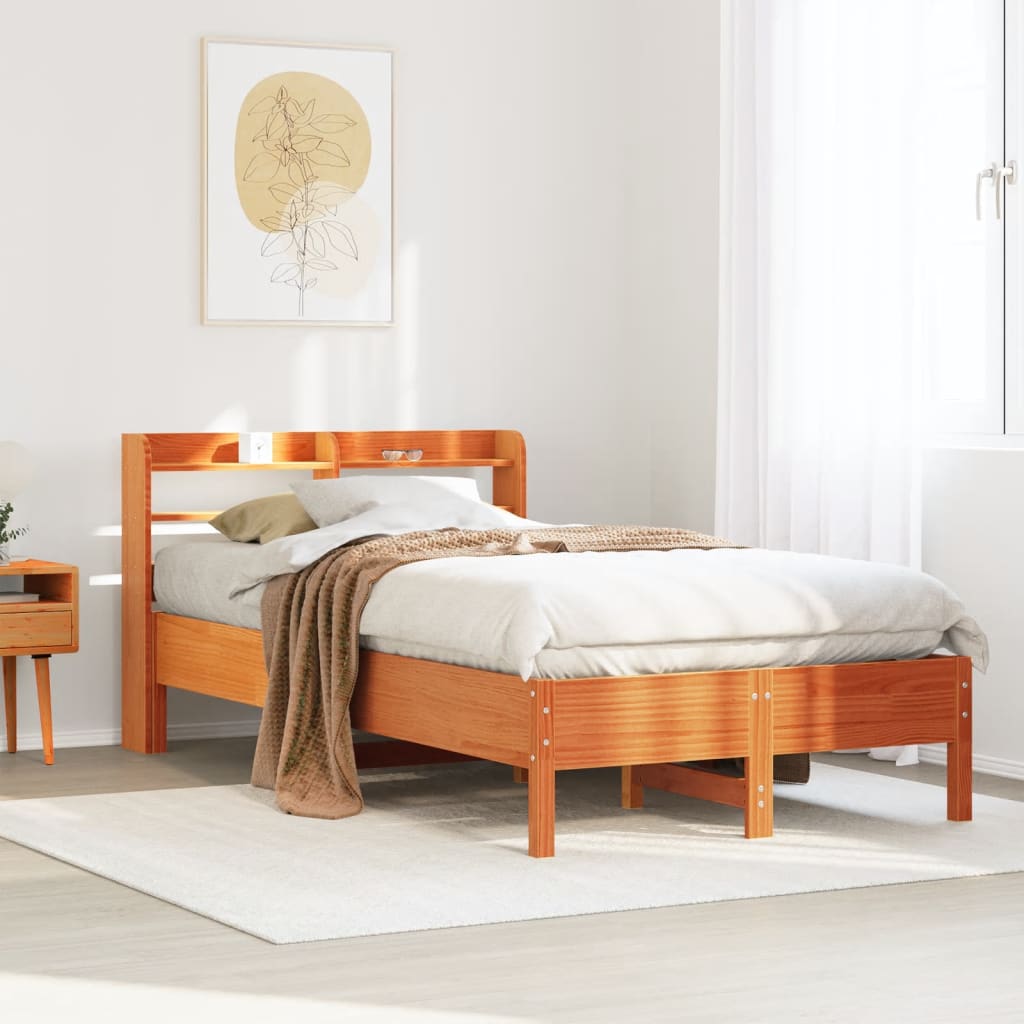 Sängram utan madrass vaxbrun 75x190 cm massiv furu