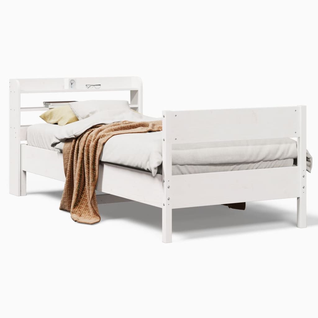 Sängram utan madrass vit 90x200 cm massiv furu