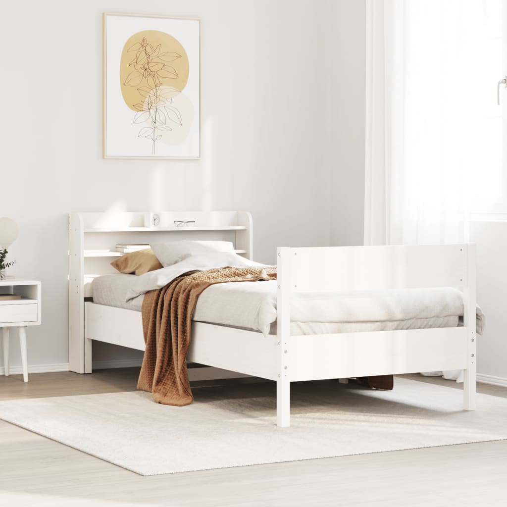 Sängram utan madrass vit 90x190 cm massiv furu