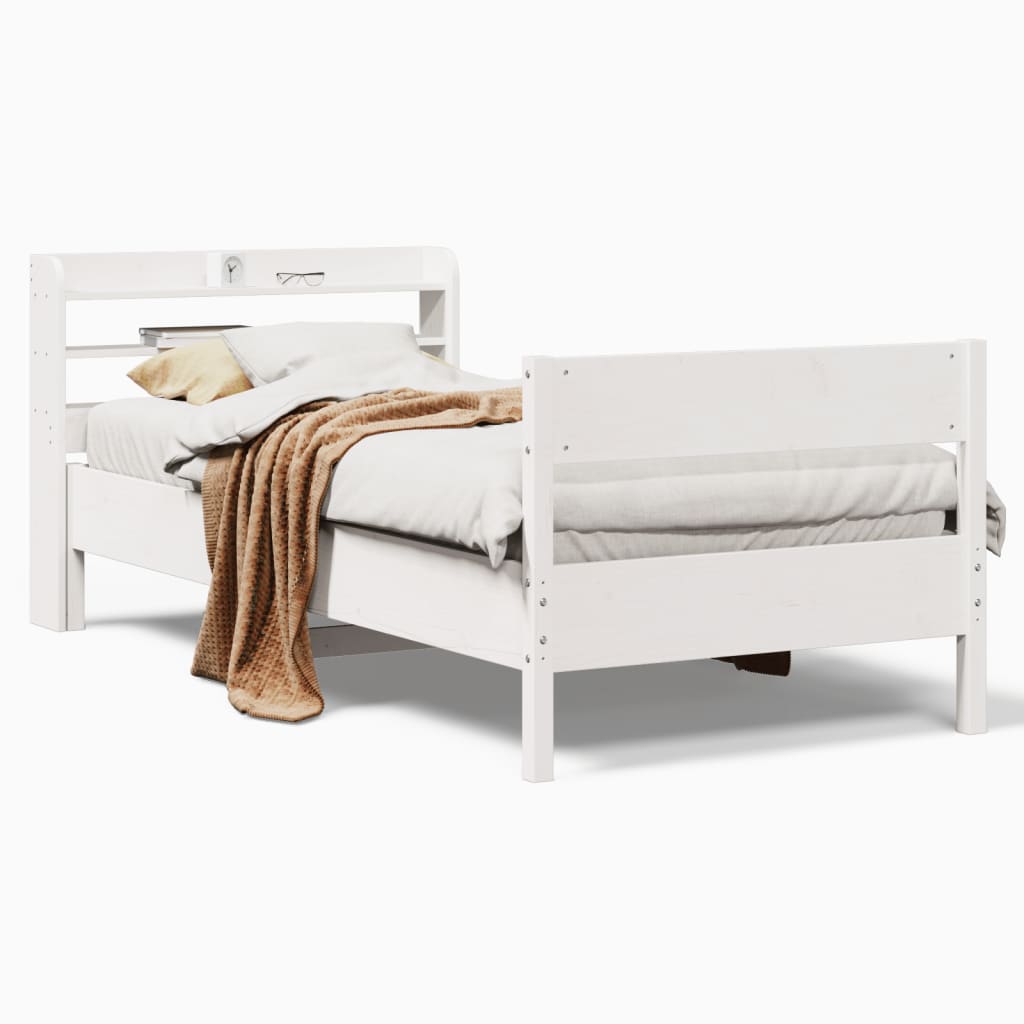 Sängram utan madrass vit 75x190 cm massiv furu