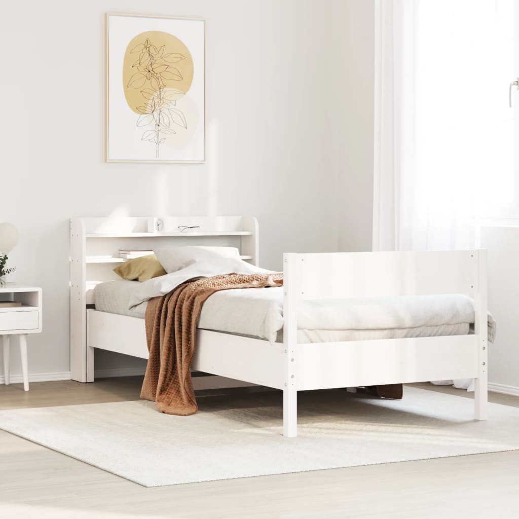 Sängram utan madrass vit 75x190 cm massiv furu