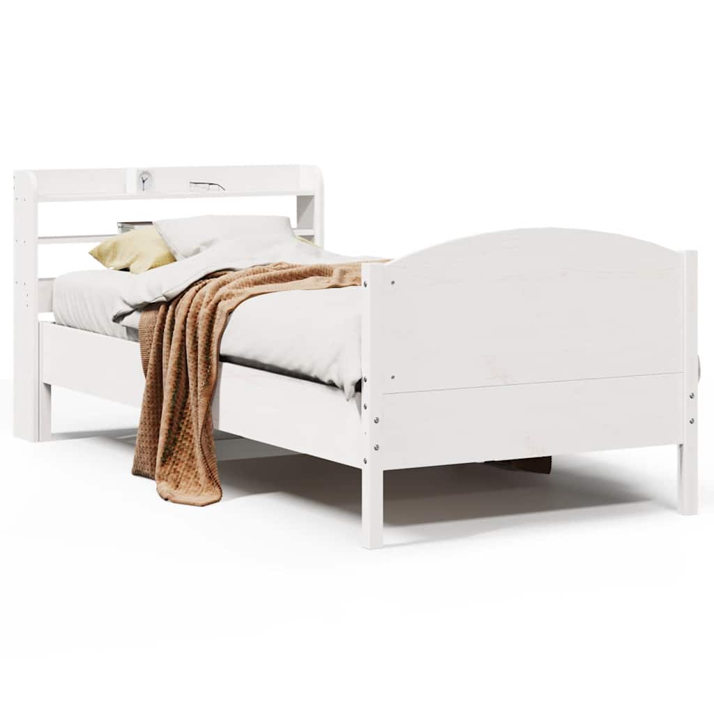 Sängram utan madrass vit 75x190 cm massiv furu