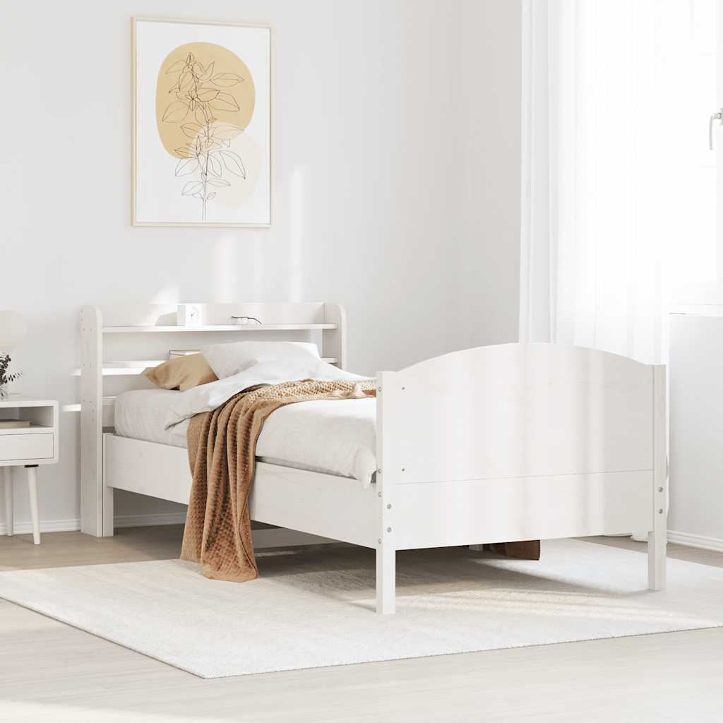 Sängram utan madrass vit 75x190 cm massiv furu