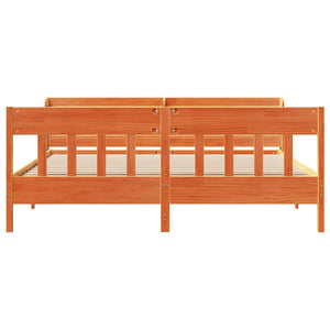 Sängram utan madrass vaxbrun 200x200 cm massiv furu