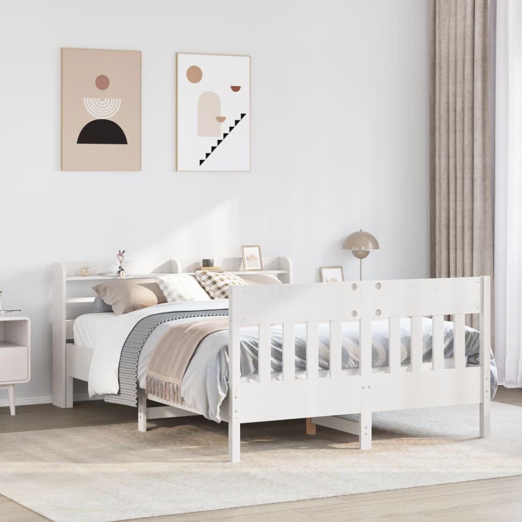 Sängram utan madrass vit 160x200 cm massiv furu