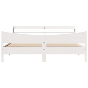 Sängram med huvudgavel vit 180x200 cm massiv furu