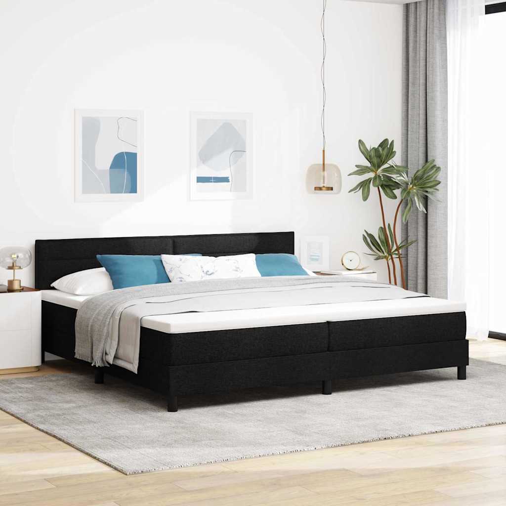 Bäddfjäder med huvudgavel Svart 200 x 200 cm tyg