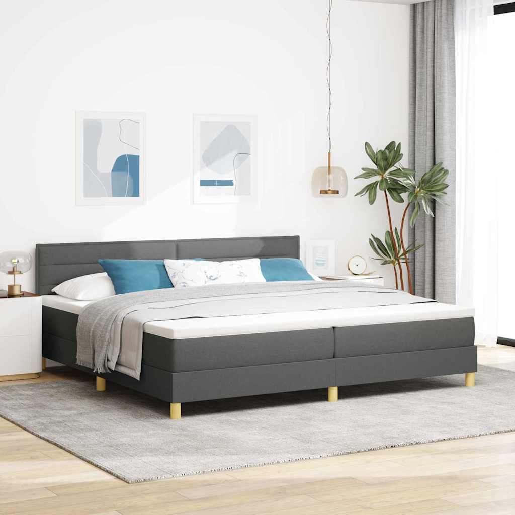 Bäddfjäder med kudde med huvudgavel Mörkgrå 200 x 200 cm tyg