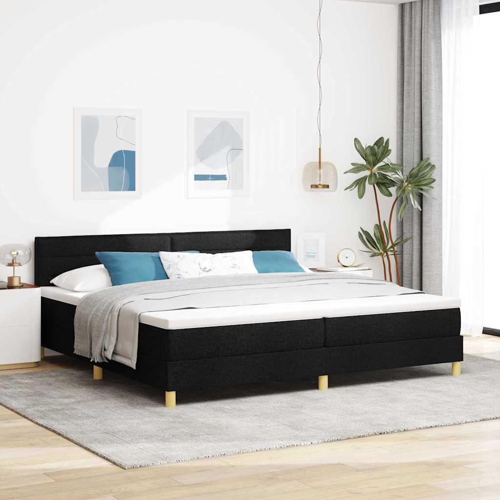 Bäddfjäder med kudde med huvudgavel Svart 200 x 200 cm tyg