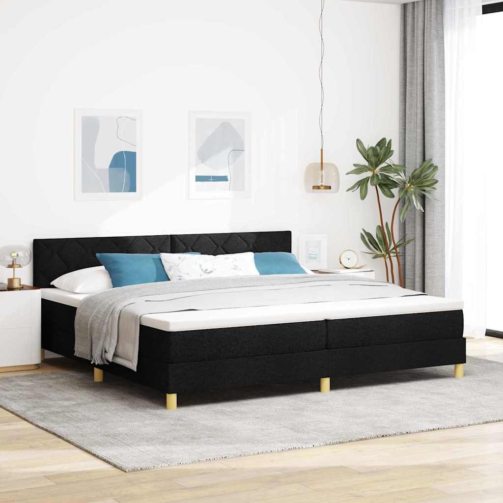Bäddfjäder med kudde med huvudgavel Svart 200 x 200 cm tyg