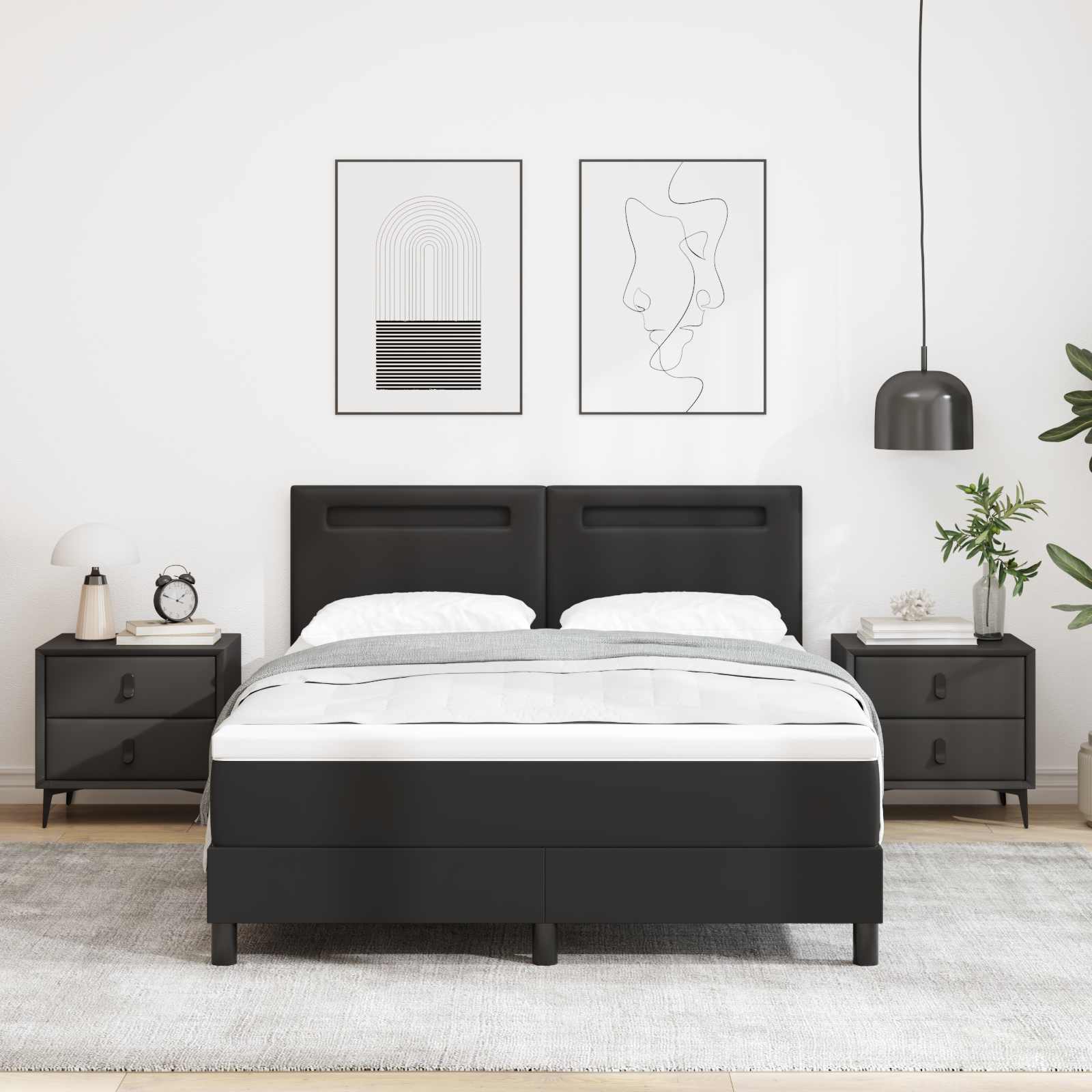 Bäddfjäder med madrass Svart 140 x 190 cm Konstläder
