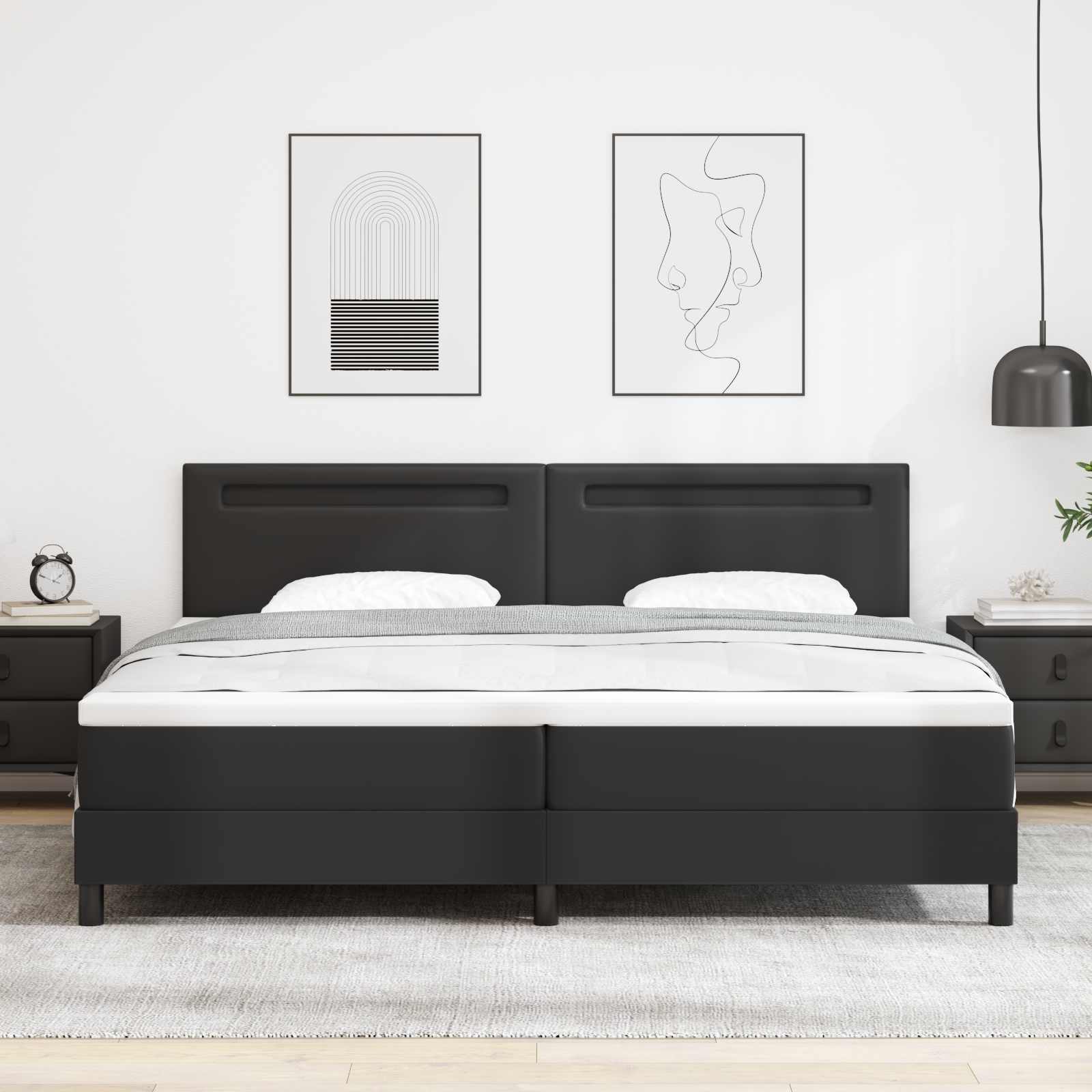 Bäddfjäder med madrass med led Svart 200 x 200 cm Konstläder