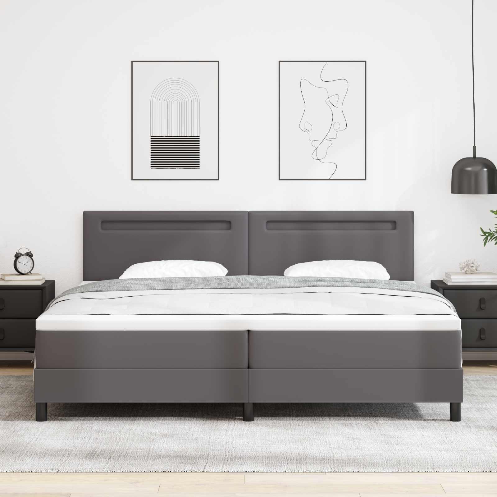 Bäddfjäder med madrass Grå 200 x 200 cm Konstläder