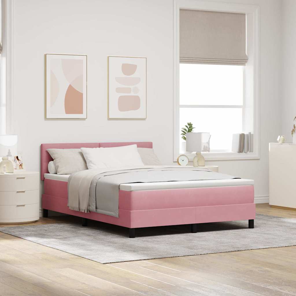 Bäddfjäder med huvudgavel Rosa 140 x 190 cm Sammet