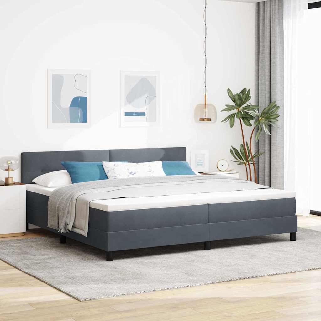 Bäddfjäder med huvudgavel Mörkgrå 200 x 200 cm Sammet