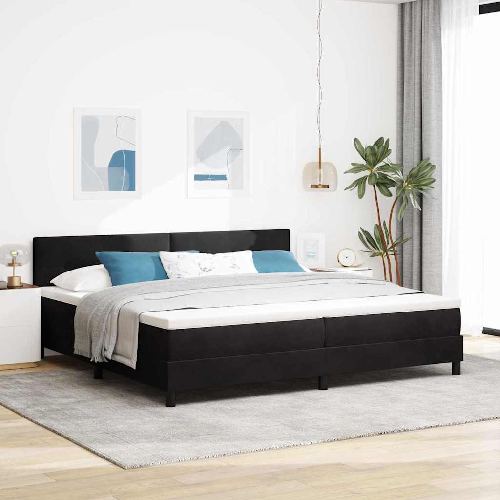 Bäddfjäder med huvudgavel Svart 200 x 200 cm Sammet