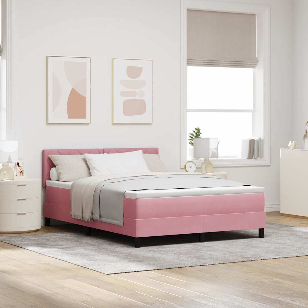 Bäddfjäder med kudde med huvudgavel Rosa 160 x 200 cm Sammet