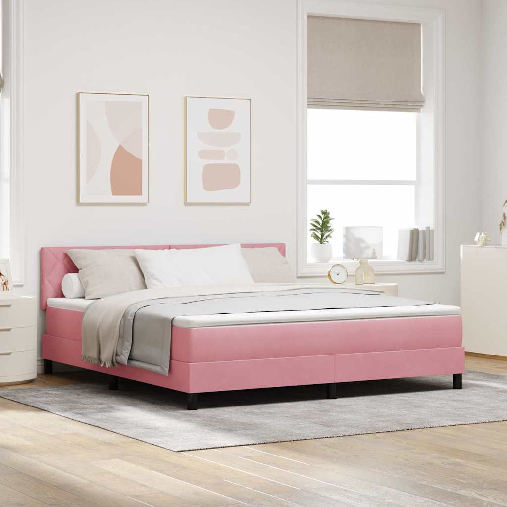 Bäddfjäder med huvudgavel Rosa 180 x 200 cm Sammet