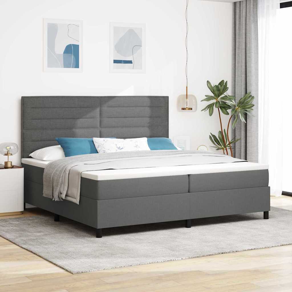 Bäddfjäder med madrass med huvudgavel Mörkgrå 200 x 200 cm tyg