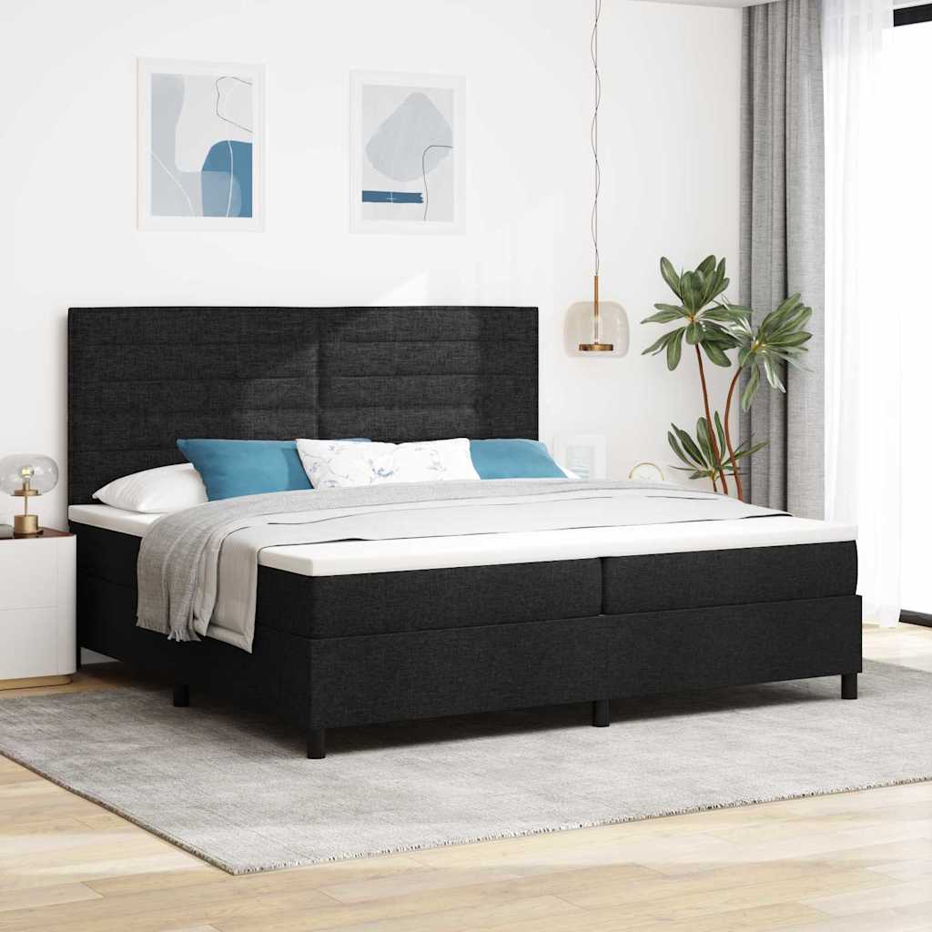 Bäddfjäder med madrass med huvudgavel Svart 200 x 200 cm tyg