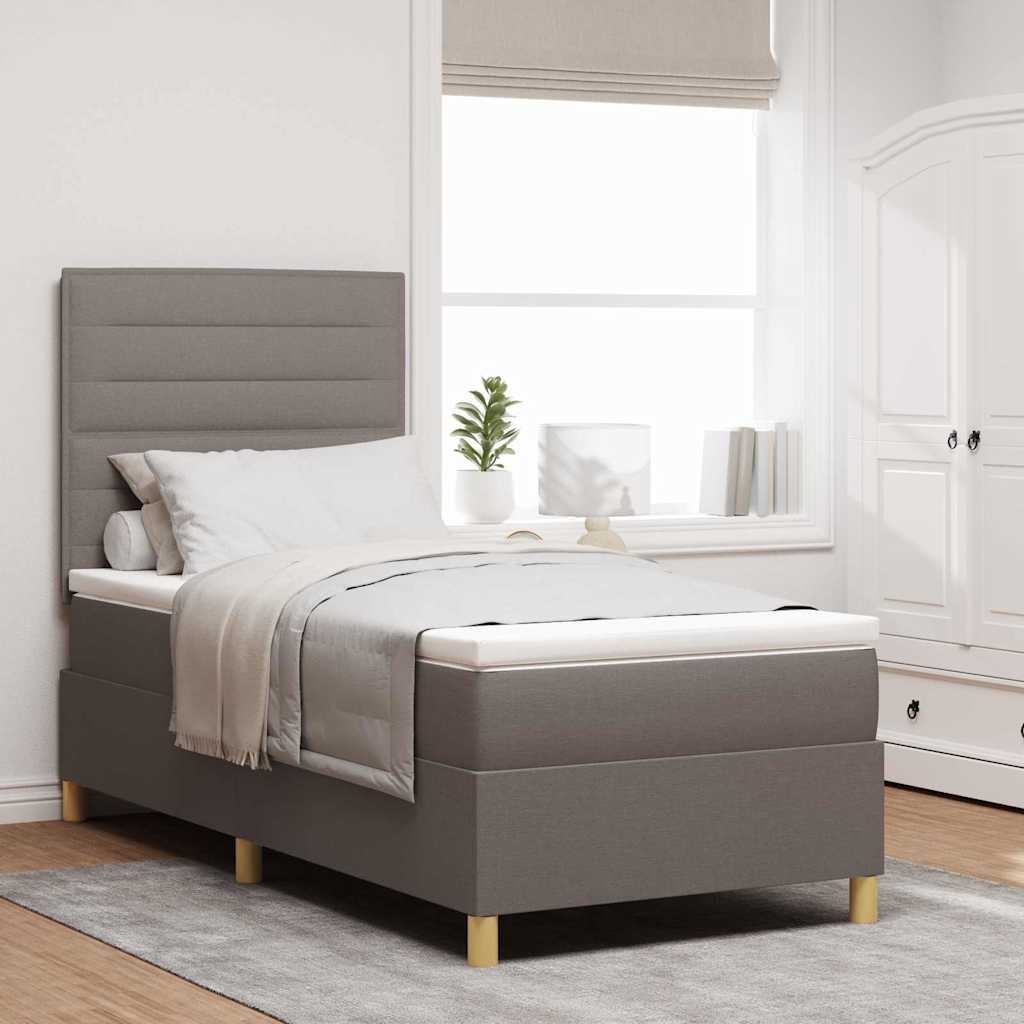 Bäddfjäder med madrass med huvudgavel Taupe 90 x 190 cm tyg