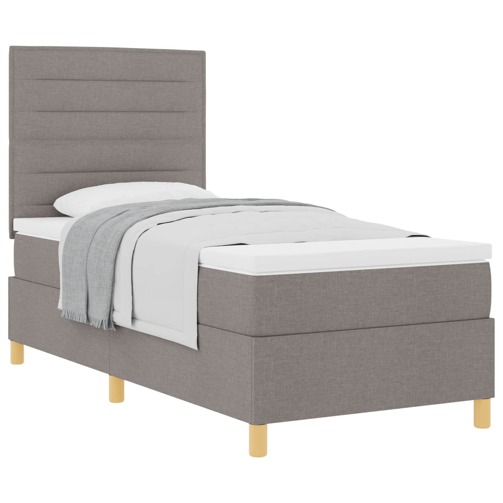 Bäddfjäder med madrass med huvudgavel Taupe 90 x 190 cm tyg
