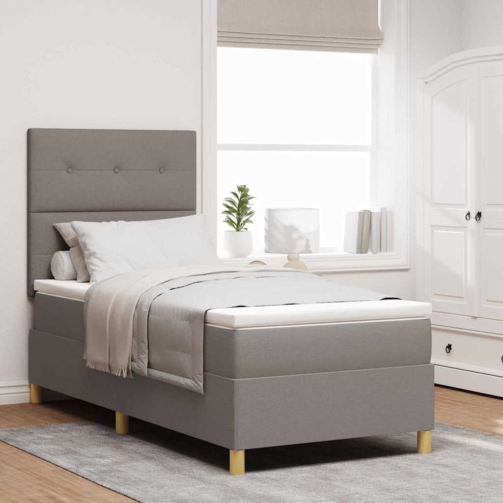 Bäddfjäder med huvudgavel Taupe 90 x 190 cm tyg