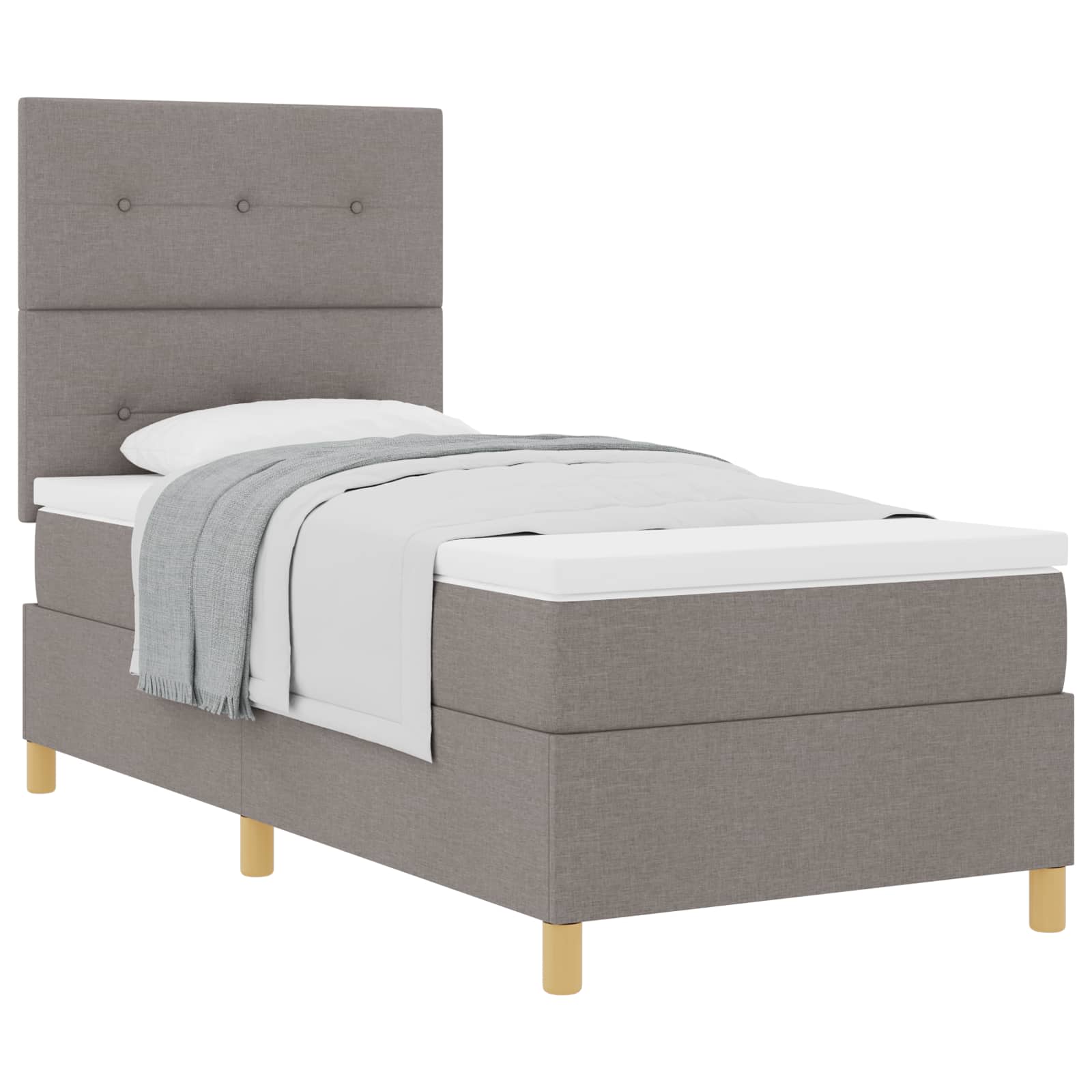 Bäddfjäder med huvudgavel Taupe 90 x 200 cm tyg