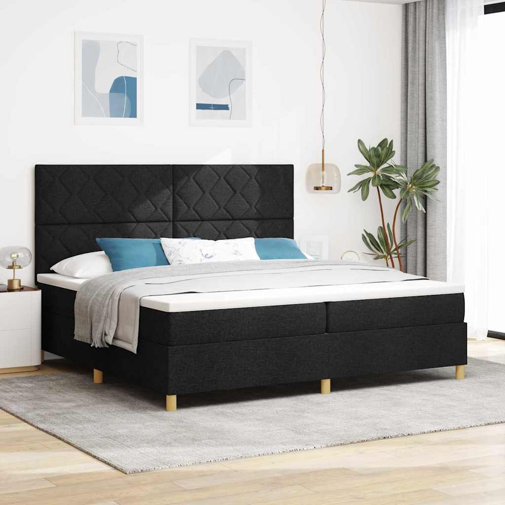 Bäddfjäder med madrass med huvudgavel Svart 200 x 200 cm tyg