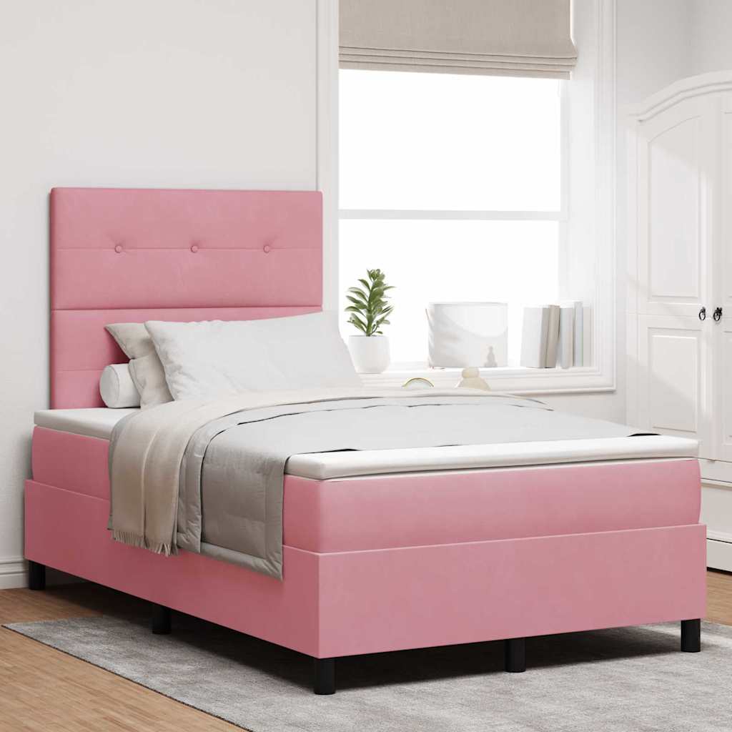 Bäddfjäder med huvudgavel Rosa 120 x 190 cm Sammet