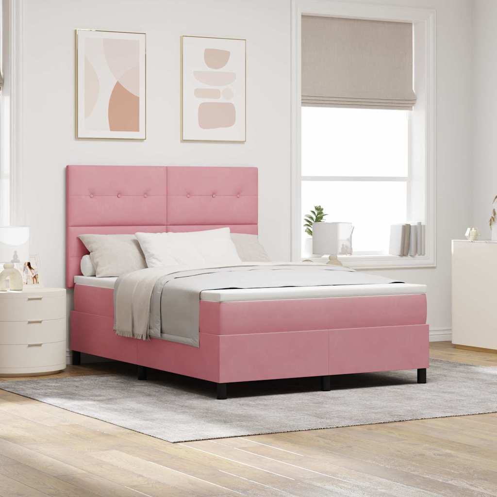 Bäddfjäder med huvudgavel Rosa 140 x 190 cm Sammet