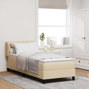 Bäddfjäder med madrass med huvudgavel Kräm 80 x 200 cm tyg