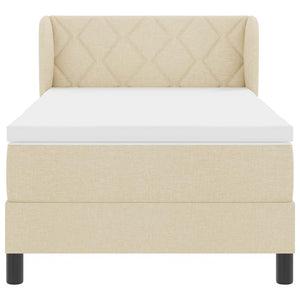 Bäddfjäder med madrass med huvudgavel Kräm 90 x 190 cm tyg