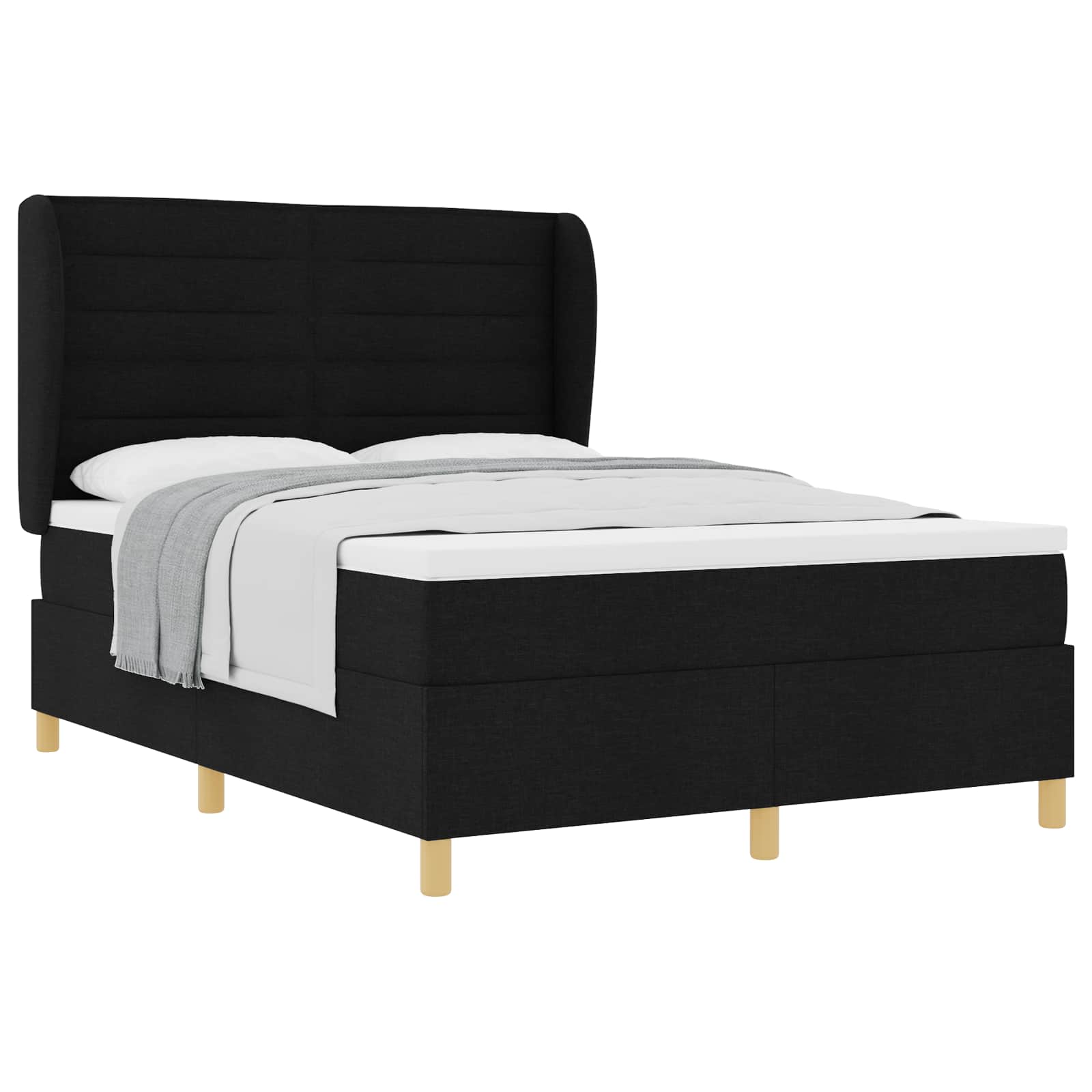 Bäddfjäder med madrass med huvudgavel Svart 190 x 140 cm tyg