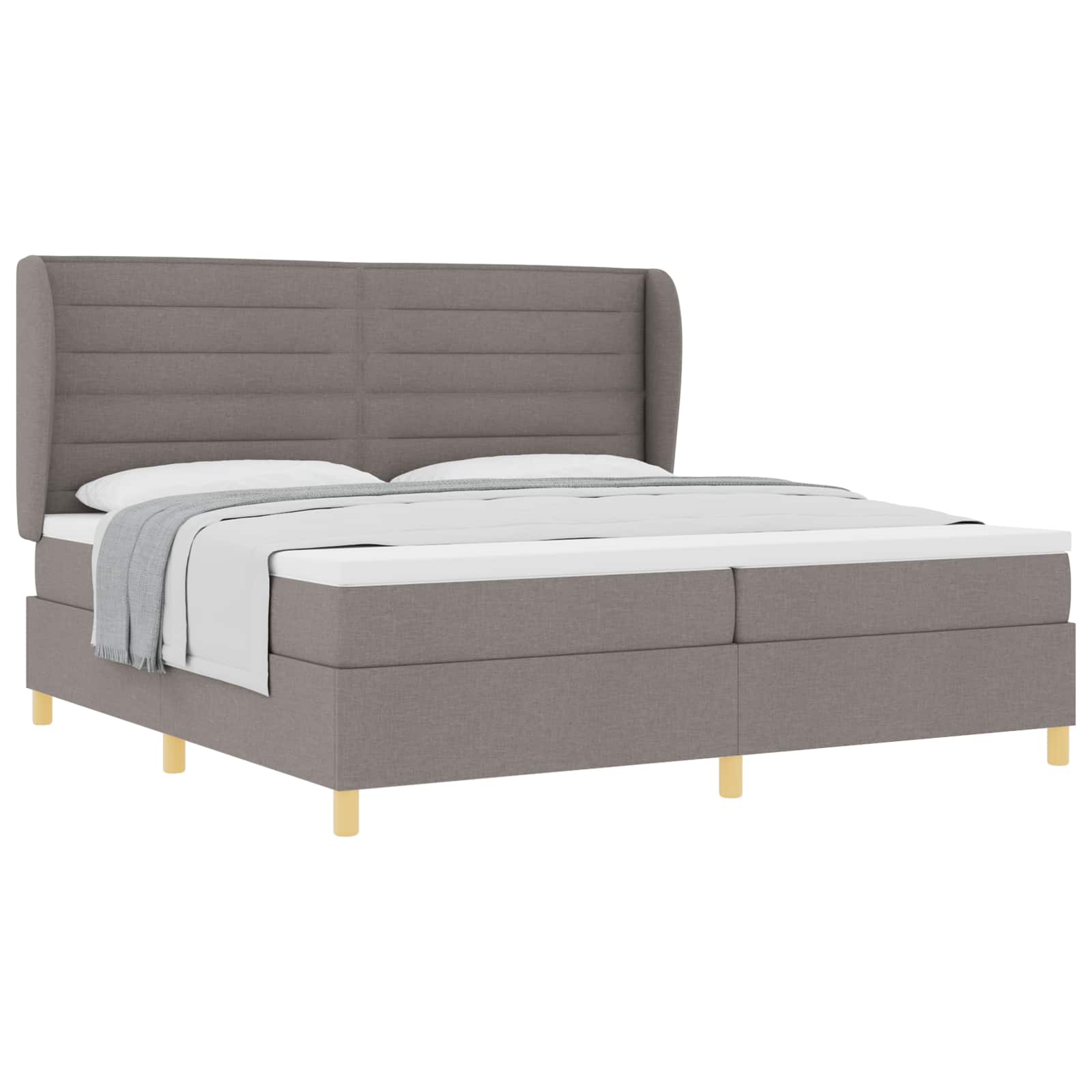 Bäddfjäder med madrass med huvudgavel Taupe 200 x 200 cm tyg