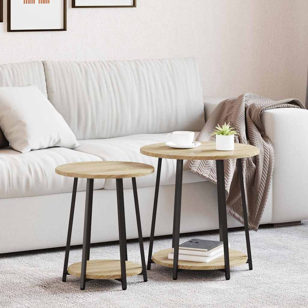 Sidobordsset 2 st Sonoma Ek och Svart 50 x 50 x 51 cm