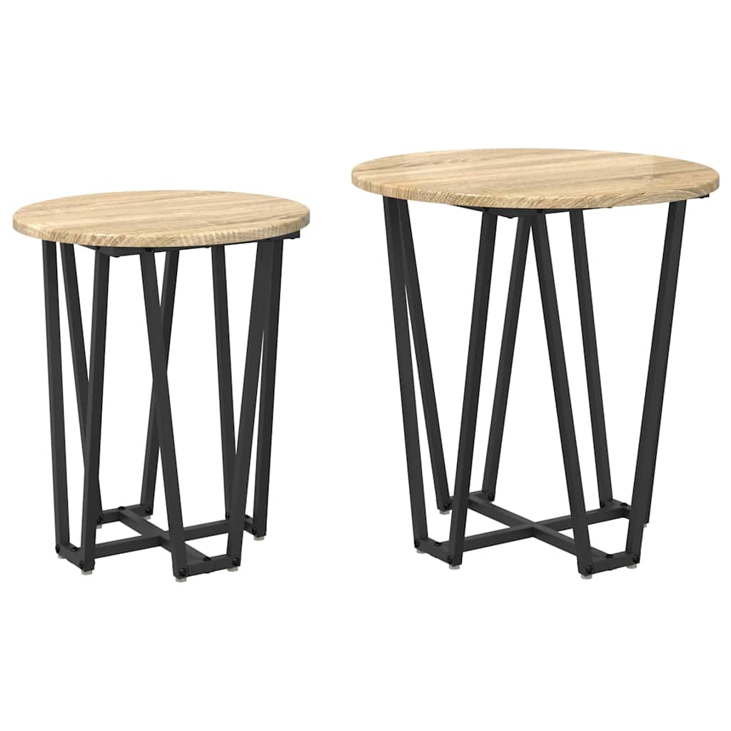 Sidobordsset 2 st Sonoma Ek och Svart 50 x 50 x 50,5 cm