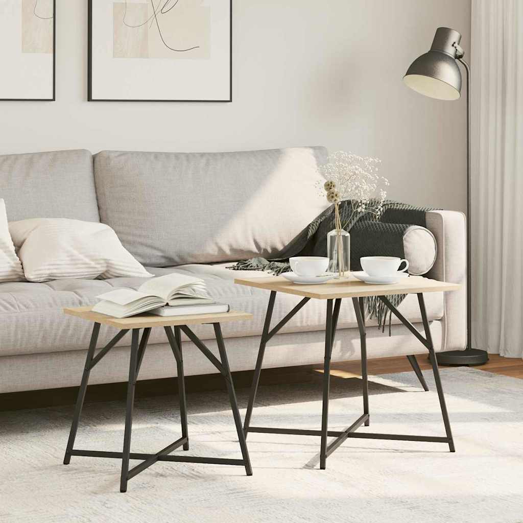 Sidobordsset 2 st Sonoma Ek och Svart 50 x 50 x 50 cm
