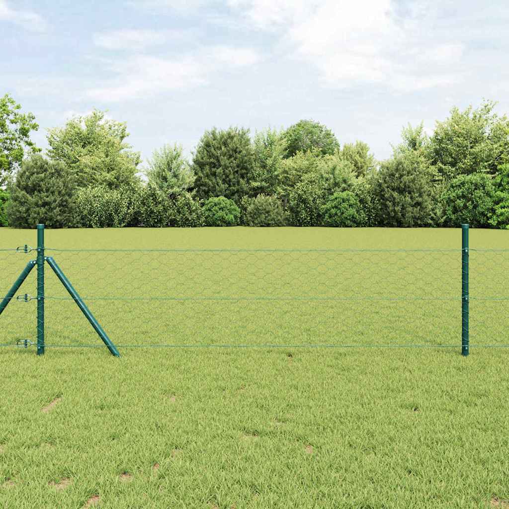 Hexagonalt staket markfäste 100 x 1 m PVC-belagda stål Grön