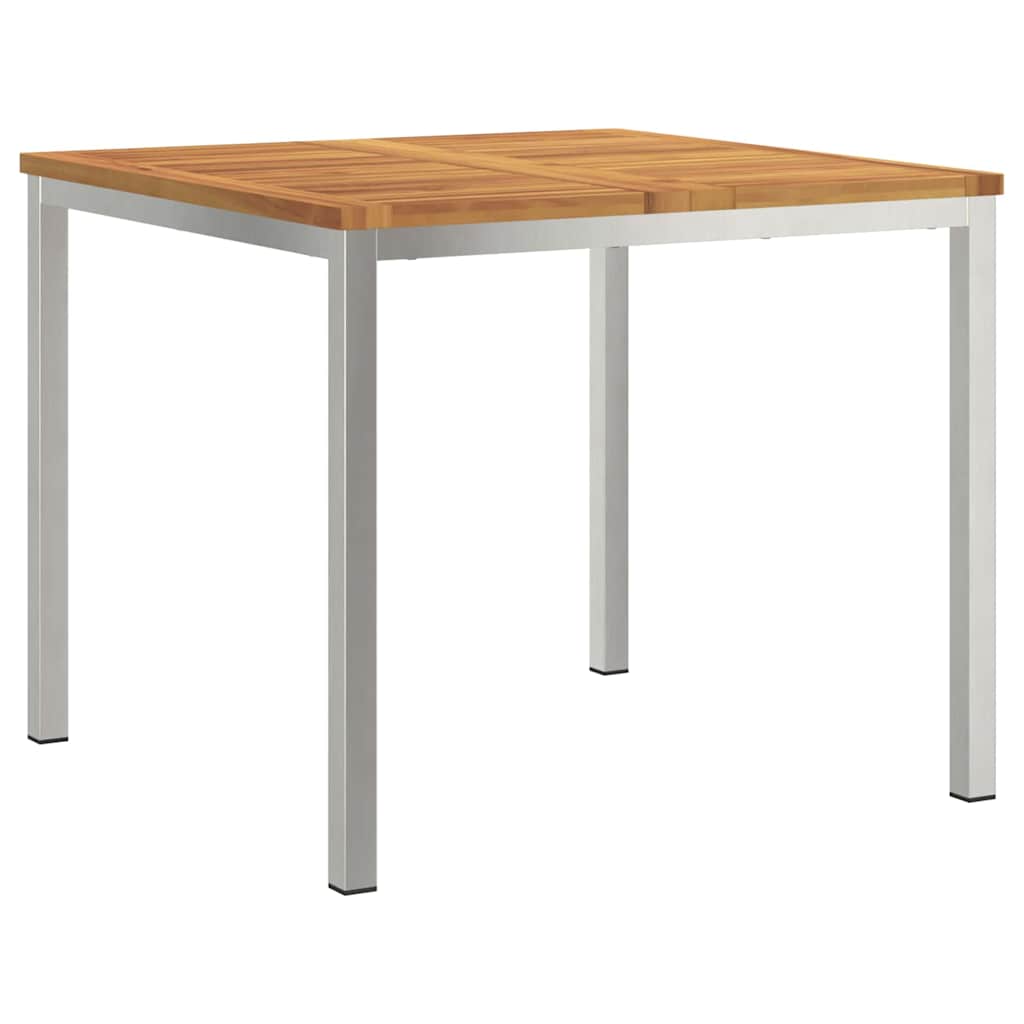 Matbord 90x90x75 cm Massiv akaciaträ och rostfritt stål