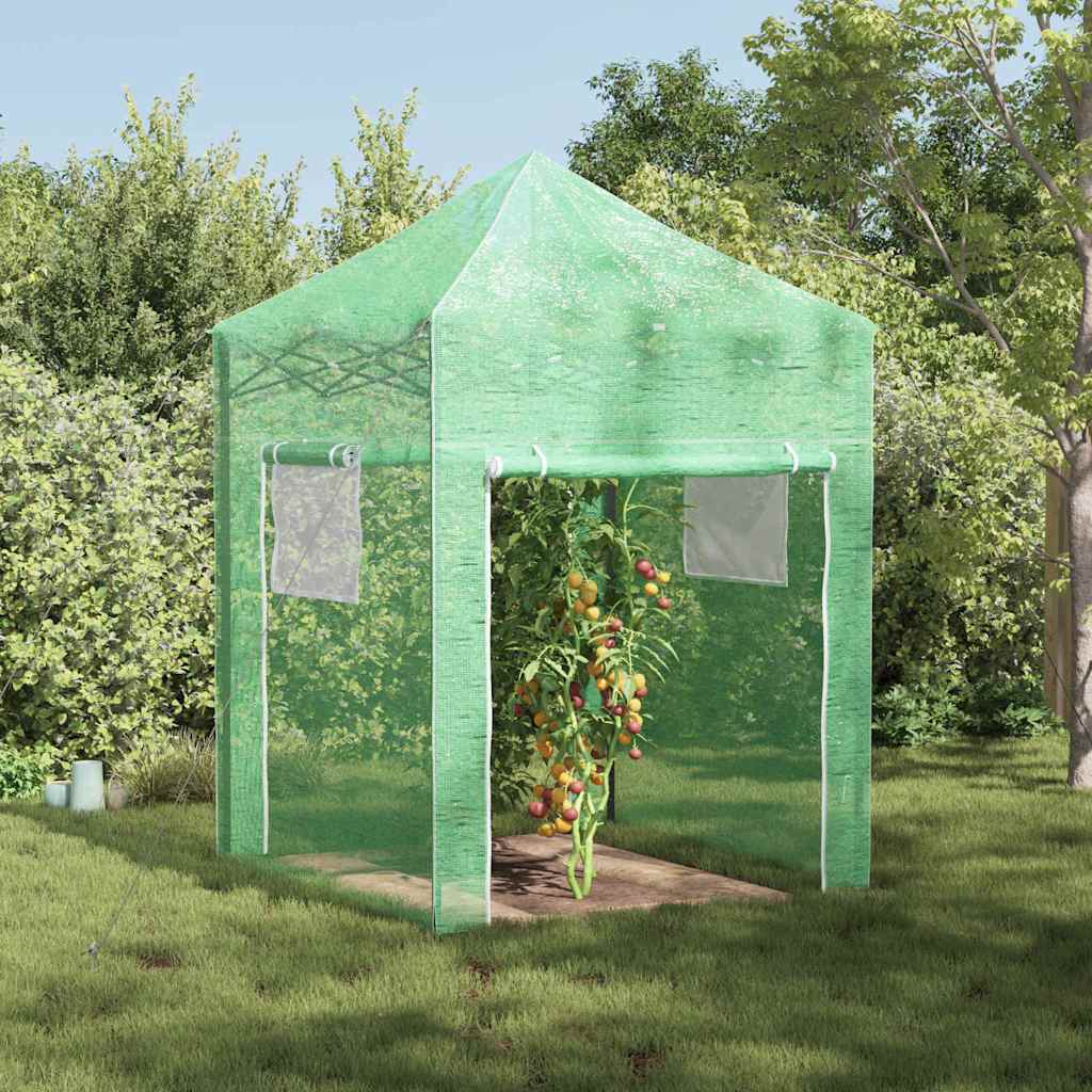 Växthus med Pop-up Ram med tak Grön 200 x 200 x 300 cm Järn
