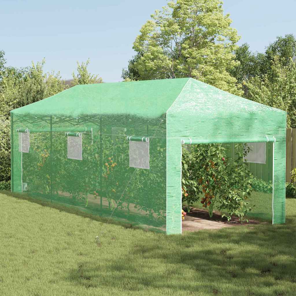 Växthus med Pop-up Ram med tak Grön 290 x 870 x 315 cm Järn