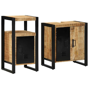 Badrumsmöbelset med låda 2 pcs Brun och svart Massivt mangoträ
