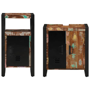 Badrumsmöbelset 2 pcs Flerfärgad och Svart Solid återvunnen trä