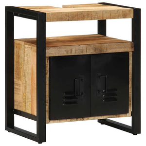 Badrumsmöbelset med låda 4 pcs Brun och svart Massivt mangoträ