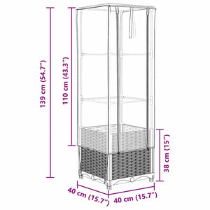 Odlingslåda med växthusöverdrag rottinglook 40x40x139 cm