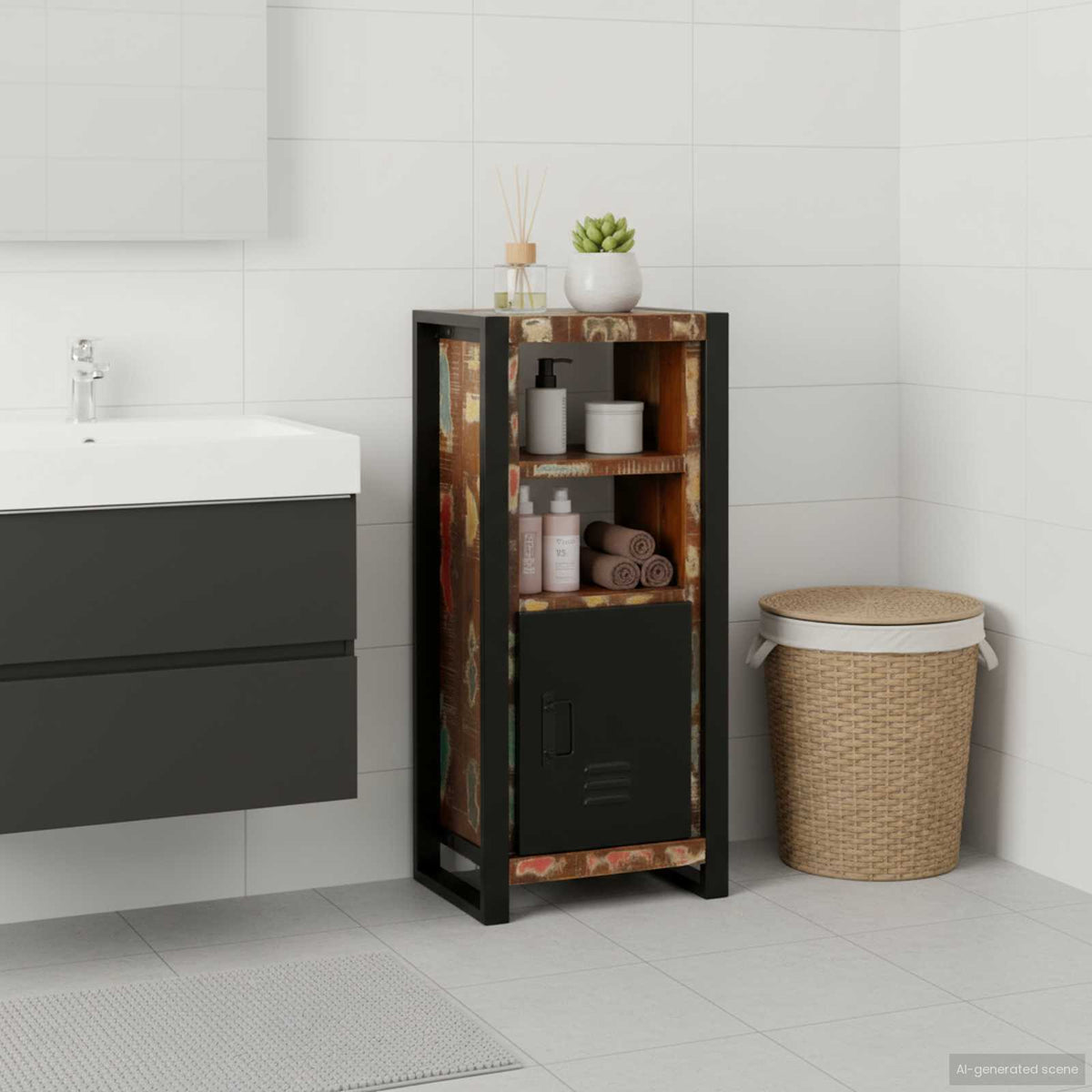 Badrumsskåp Brun 40 x 30 x 90 cm Solid återvunnen trä