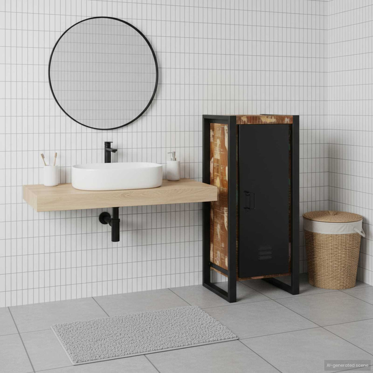 Badrumsskåp med hylla Brun 40 x 35 x 90 cm Solid återvunnen trä